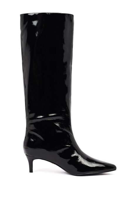 چکمه ورنی زنانه مشکی پاشنه نازک کوتاه دری‌مد