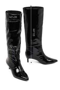 چکمه ورنی زنانه مشکی پاشنه نازک کوتاه دری‌مد