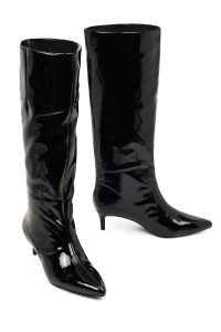 چکمه ورنی زنانه مشکی پاشنه نازک کوتاه دری‌مد