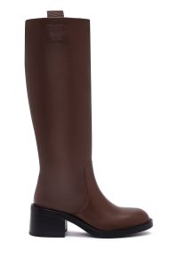 چکمه چرمی زنانه قهوه‌ای پاشنه ضخیم دری‌مد