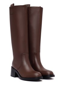 چکمه چرمی زنانه قهوه‌ای پاشنه ضخیم دری‌مد