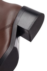 چکمه چرمی زنانه قهوه‌ای پاشنه ضخیم دری‌مد