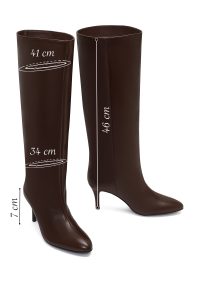 چکمه چرمی زنانه قهوه‌ای پاشنه نازک دری‌مد