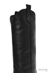 چکمه کابوی زنانه مشکی چرمی پاشنه‌دار دری مد