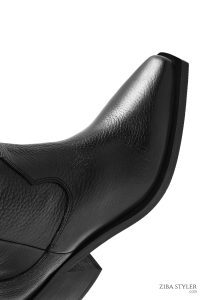 چکمه کابوی زنانه مشکی چرمی پاشنه‌دار دری مد