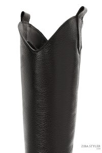 چکمه کابوی زنانه مشکی چرمی پاشنه‌دار دری مد