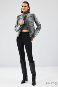 کاپشن اسپرت چرمی نبوک کوتاه طوسی زنانه Sporty دری مد