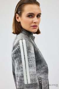 کاپشن اسپرت چرمی نبوک کوتاه طوسی زنانه Sporty دری مد