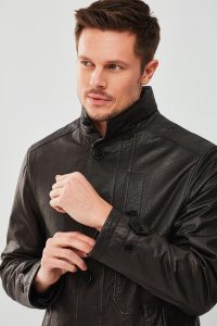 کاپشن چرم بلند مشکی مردانه ادرسون دری مد