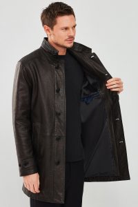کاپشن چرم بلند مشکی مردانه ادرسون دری مد