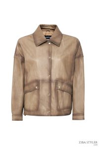 کاپشن چرم بژ زنانه سوزان دری مد