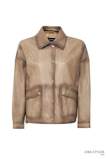 کاپشن چرم بژ زنانه سوزان دری مد