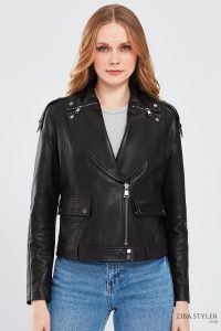 کاپشن چرم مشکی زنانه Reina دری مد