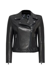 کاپشن چرم موتورسواری مشکی زنانه Angel-X دری مد