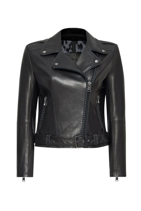 کاپشن چرم موتورسواری مشکی زنانه Angel-X دری مد