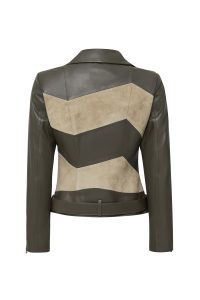 کاپشن چرم یقه دو سینه سبز زنانه مدونا دری مد