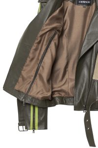 کاپشن چرم یقه دو سینه سبز زنانه مدونا دری مد