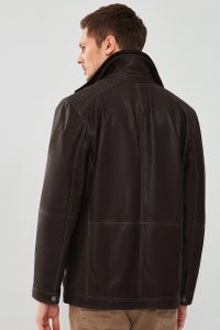 کاپشن چرم یقه دو یقه قهوه ای مردانه روبرتو دری مد