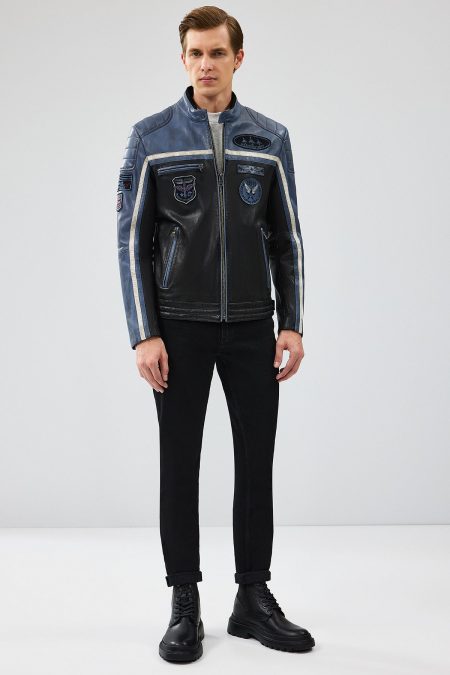 کاپشن چرمی اسلیم فیت مشکی مردانه تیک آف دری مد