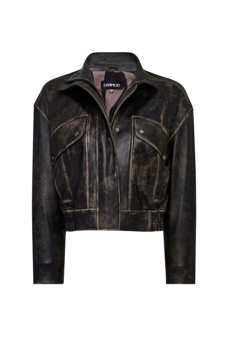 کاپشن چرمی زنانه قهوه‌ای اورسایز وینتیج Anita دری مد