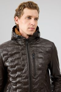 کاپشن چرمی مردانه قهوه‌ای کلاه‌دار Silva دری مد