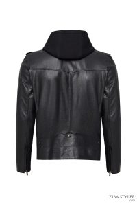 کاپشن چرمی مردانه مشکی کلاه‌دار موتورسواری Butler دری مد