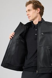 کاپشن چرمی مردانه مشکی یقه دیپلمات کوتاه Tony دری مد