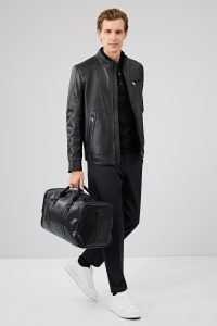 کاپشن چرمی مردانه مشکی یقه دیپلمات کوتاه Tony دری مد