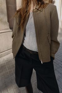 کت بامبر زنانه چهارخانه با اپل شانه زارا – ZARA