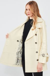 کت ترنچ چرم بژ زنانه باربارا دری مد