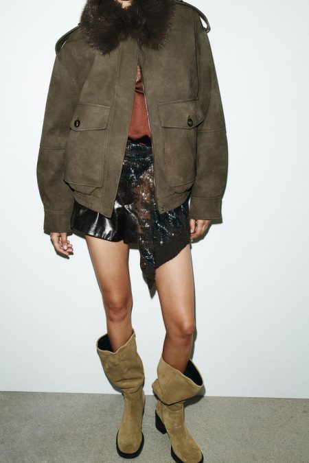 کت زنانه جیر مصنوعی با یقه جداشونده زارا – ZARA