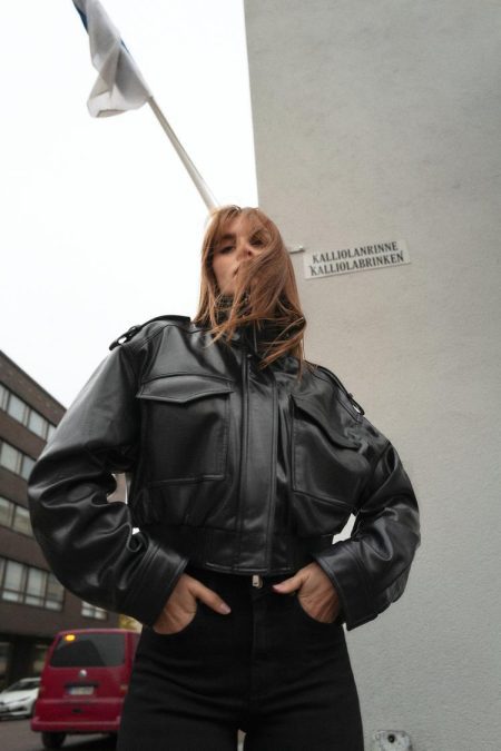 کت زنانه چرم مصنوعی با بند سرشانه زارا – ZARA