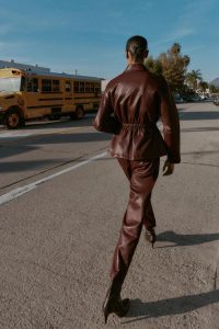 کت زنانه چرم مصنوعی با کمر کشی زارا – ZARA