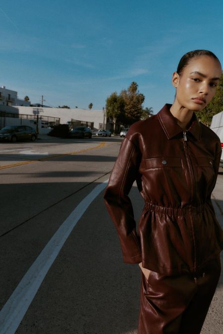 کت زنانه چرم مصنوعی با کمر کشی زارا – ZARA