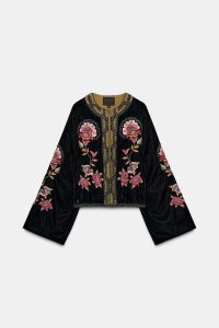 کت مخمل زنانه با گلدوزی گل و منجوق زارا – ZARA
