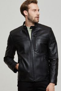 کت چرم اسلیم فیت مردانه مشکی Gobert دری مد