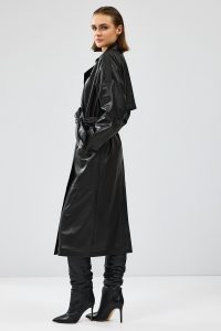 کت چرم بلند یقه دو سینه مشکی زنانه نیکول دری مد