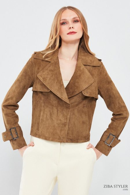 کت چرم جیر خردلی زنانه پورتوفینو دری مد