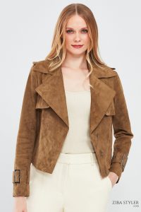 کت چرم جیر خردلی زنانه پورتوفینو دری مد