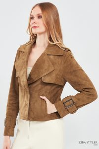 کت چرم جیر خردلی زنانه پورتوفینو دری مد