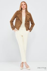 کت چرم جیر خردلی زنانه پورتوفینو دری مد