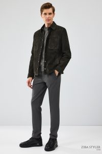 کت چرم جیر یقه پیراهن مشکی مردانه Enzo دری مد