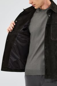 کت چرم جیر یقه پیراهن مشکی مردانه Enzo دری مد