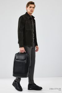 کت چرم جیر یقه پیراهن مشکی مردانه Enzo دری مد