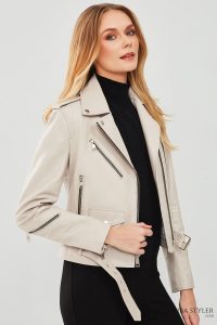 کت چرم زنانه بژ لندن دری مد