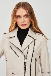 کت چرم زنانه بژ لندن دری مد