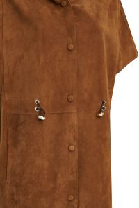 کت چرم زنانه قهوه‌ای کلاه‌دار جیر یقه‌دار بلند Miranda دری مد