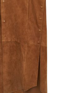 کت چرم زنانه قهوه‌ای کلاه‌دار جیر یقه‌دار بلند Miranda دری مد