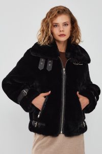 کت چرم مخمل دار مشکی زنانه آنابل دری مد