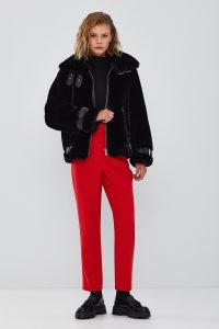 کت چرم مخمل دار مشکی زنانه آنابل دری مد